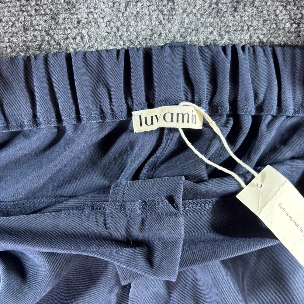 luvamia Trousers Womens M Navy Blue Elastic Back Straight Leg NWT Work Office